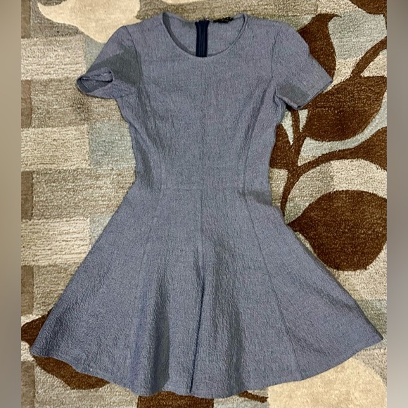 Theory Short Sleeve Albita Mini Skater Dress in Denim Multi Perry Texture - Picture 3 of 9